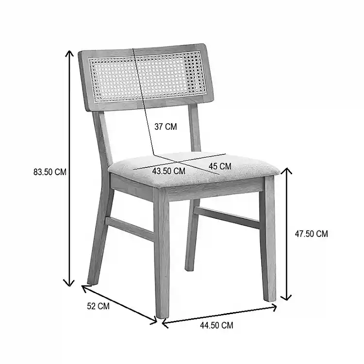 Καρέκλα Raffles pakoworld καρυδί rubberwood με pe rattan και εκρού ύφασμα 47x48x83.5εκ | 2 τμχ