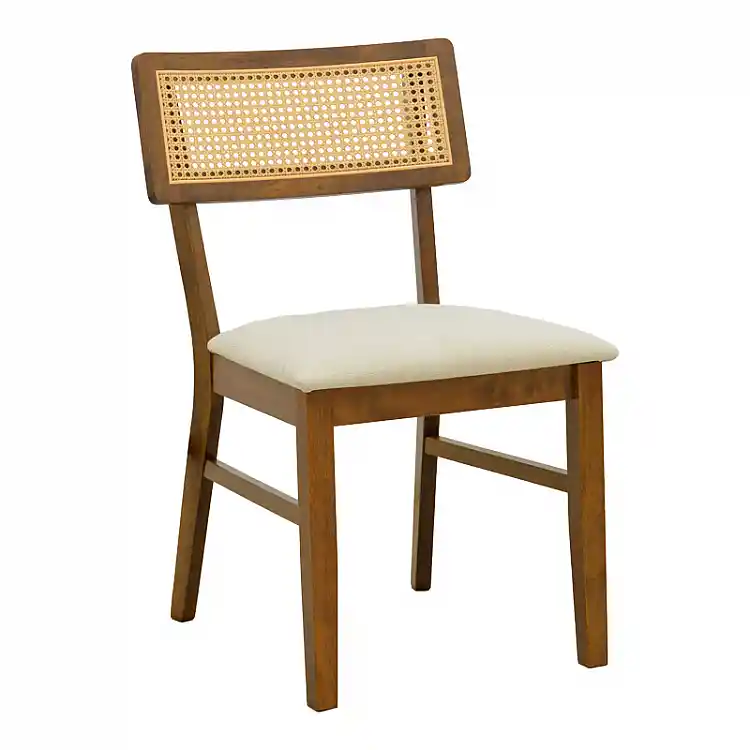Καρέκλα Raffles pakoworld καρυδί rubberwood με pe rattan και εκρού ύφασμα 47x48x83.5εκ | 2 τμχ