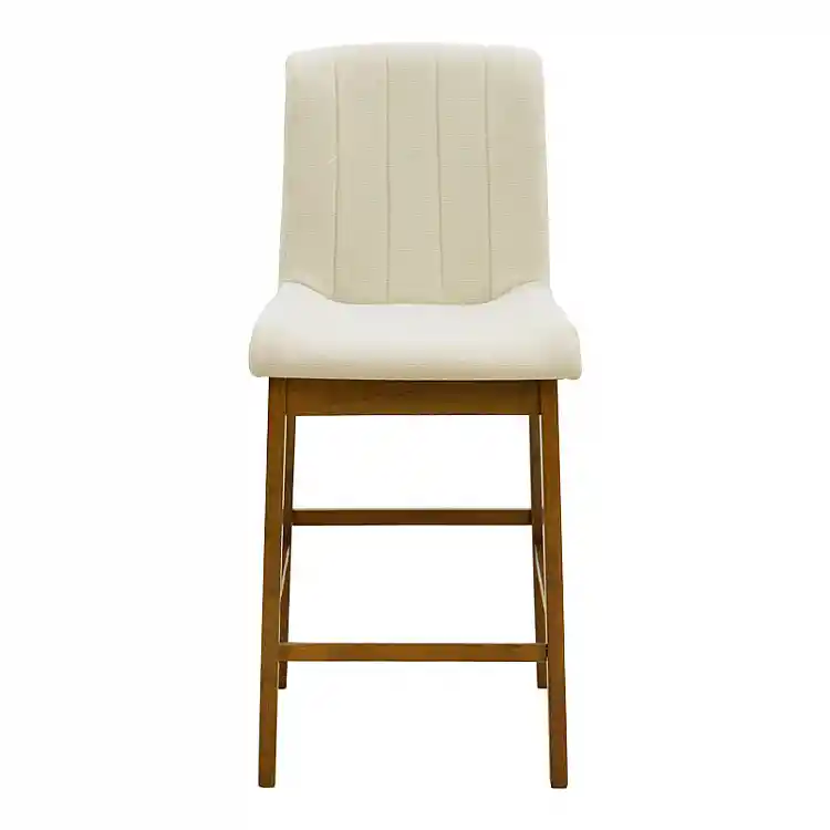 Σκαμπό μπαρ Dalby pakoworld καρυδί rubberwood και εκρού ύφασμα 50x45x102,5εκ | 2 τμχ