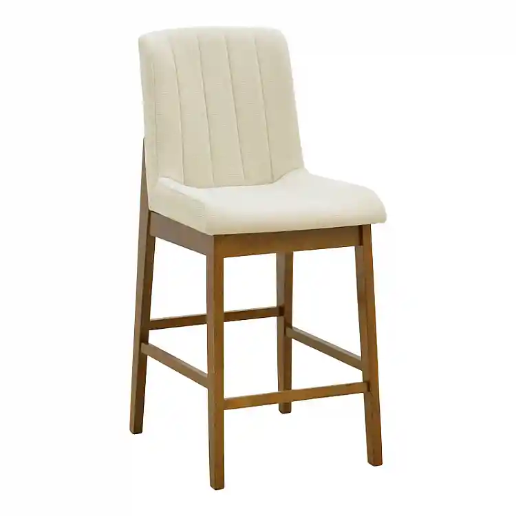 Σκαμπό μπαρ Dalby pakoworld καρυδί rubberwood και εκρού ύφασμα 50x45x102,5εκ | 2 τμχ