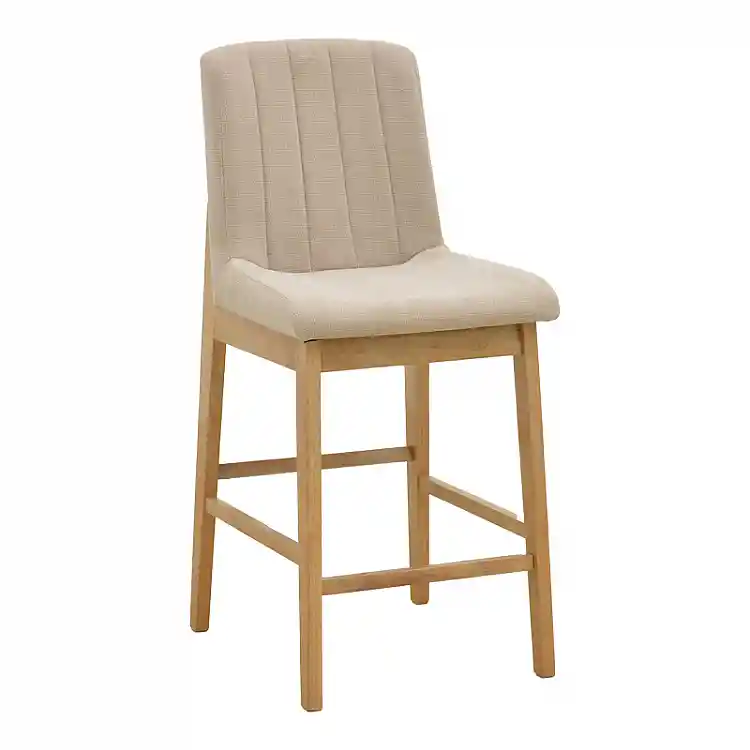 Σκαμπό μπαρ Dalby pakoworld sonoma rubberwood και μπεζ ύφασμα 50x45x102,5εκ | 2 τμχ