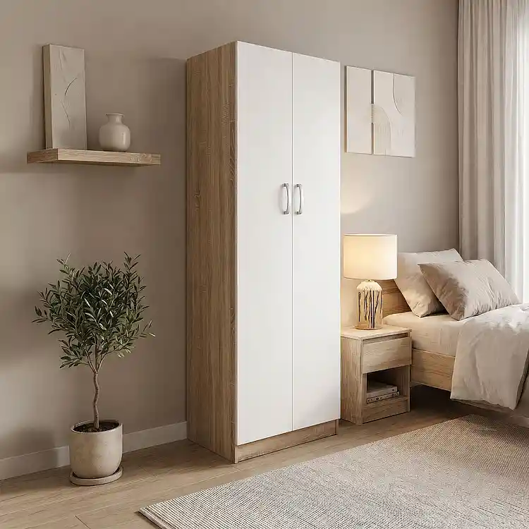 Ντουλάπα δίφυλλη Athos pakoworld σε sonoma-λευκή απόχρωση 60x42x180εκ