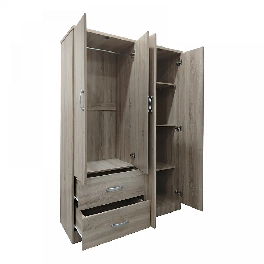 Ντουλάπα τετράφυλλη με 2 συρτάρια Lego pakoworld σε sonoma απόχρωση 120.5x42x181εκ