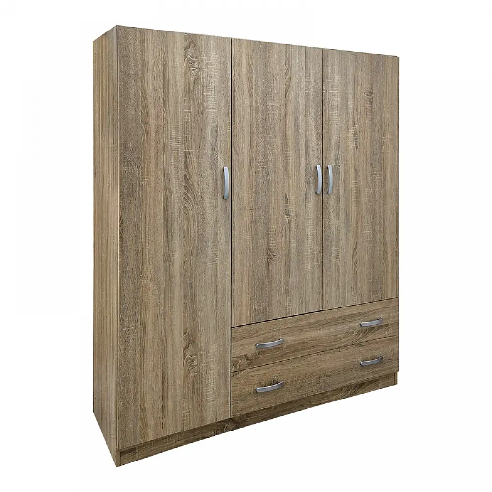 Ντουλάπα τρίφυλλη με 2 συρτάρια Alvia pakoworld sonoma 150x51x180εκ