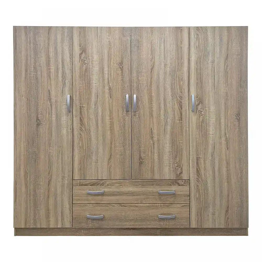 Ντουλάπα τετράφυλλη με 2 συρτάρια Alvia pakoworld sonoma 200x51x180εκ