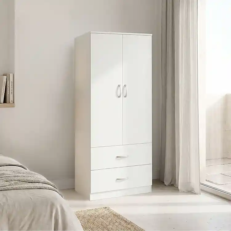 Ντουλάπα δίφυλλη με 2 συρτάρια Alvia pakoworld λευκή 80x51.5x180εκ