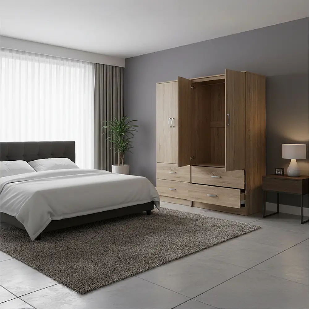 Ντουλάπα τετράφυλλη με συρτάρια Lego pakoworld sonoma 160x42x180εκ