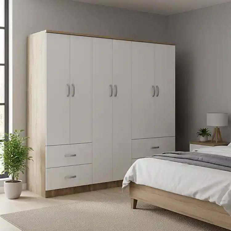 Ντουλάπα εξάφυλλη Athos pakoworld Sonoma-λευκό 200.5x42x180εκ