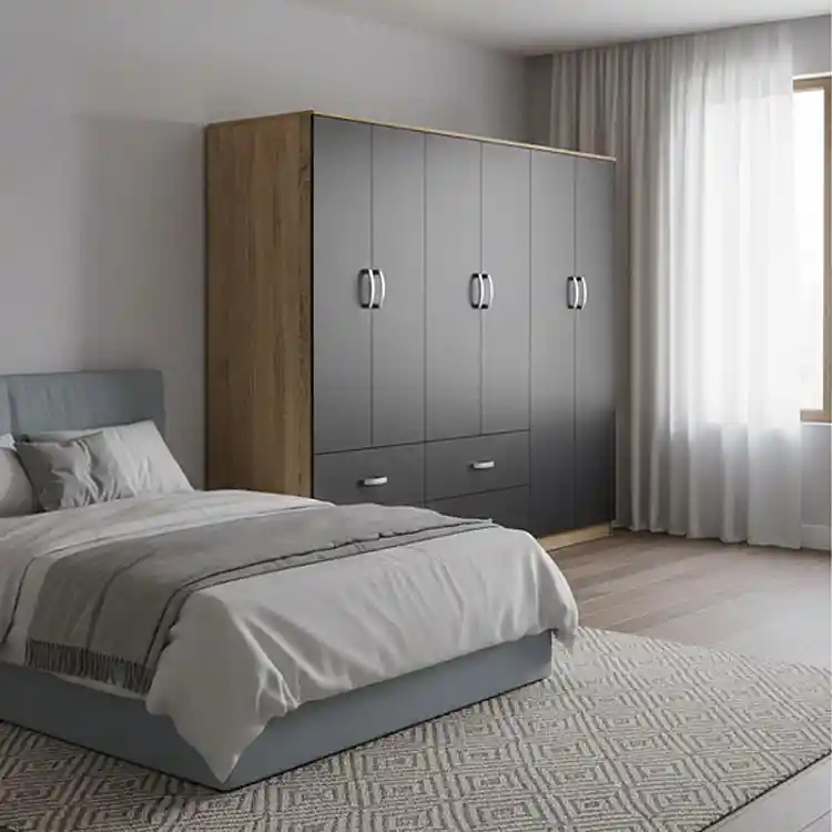 Ντουλάπα εξάφυλλη Athos pakoworld sonoma-ανθρακί 240x42x180εκ