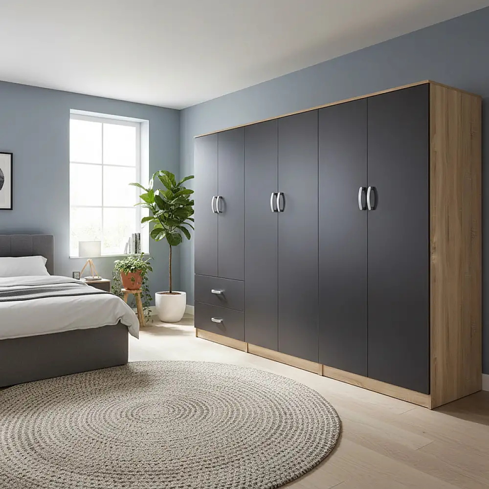 Ντουλάπα εξάφυλλη Athos I pakoworld sonoma-ανθρακί 240x42x180εκ