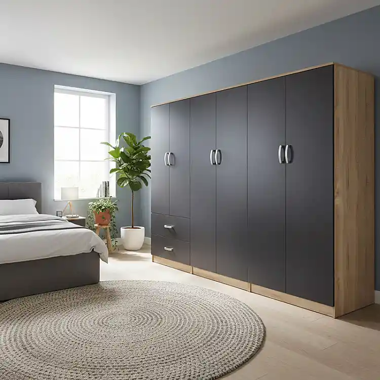 Ντουλάπα εξάφυλλη Athos I pakoworld sonoma-ανθρακί 240x42x180εκ