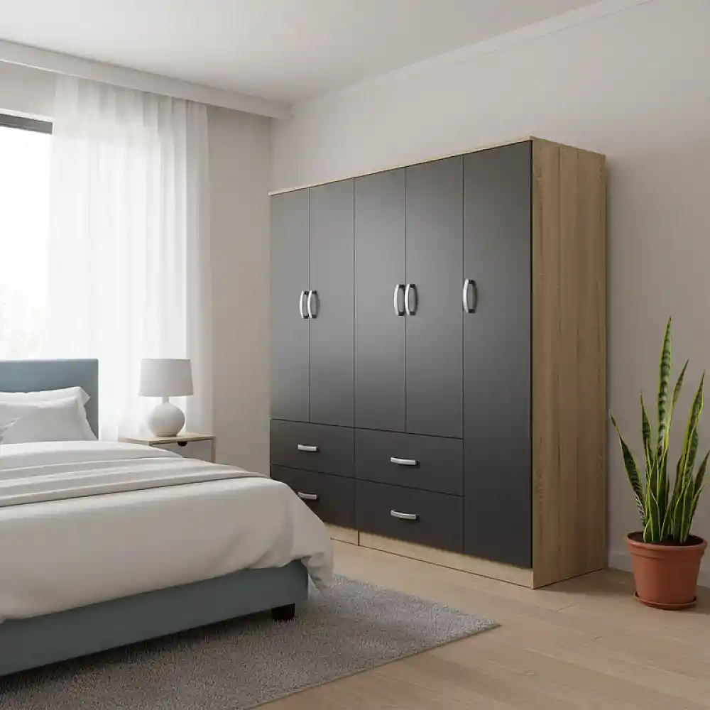 Ντουλάπα πεντάφυλλη Athos pakoworld sonoma-ανθρακί 170x42x180εκ