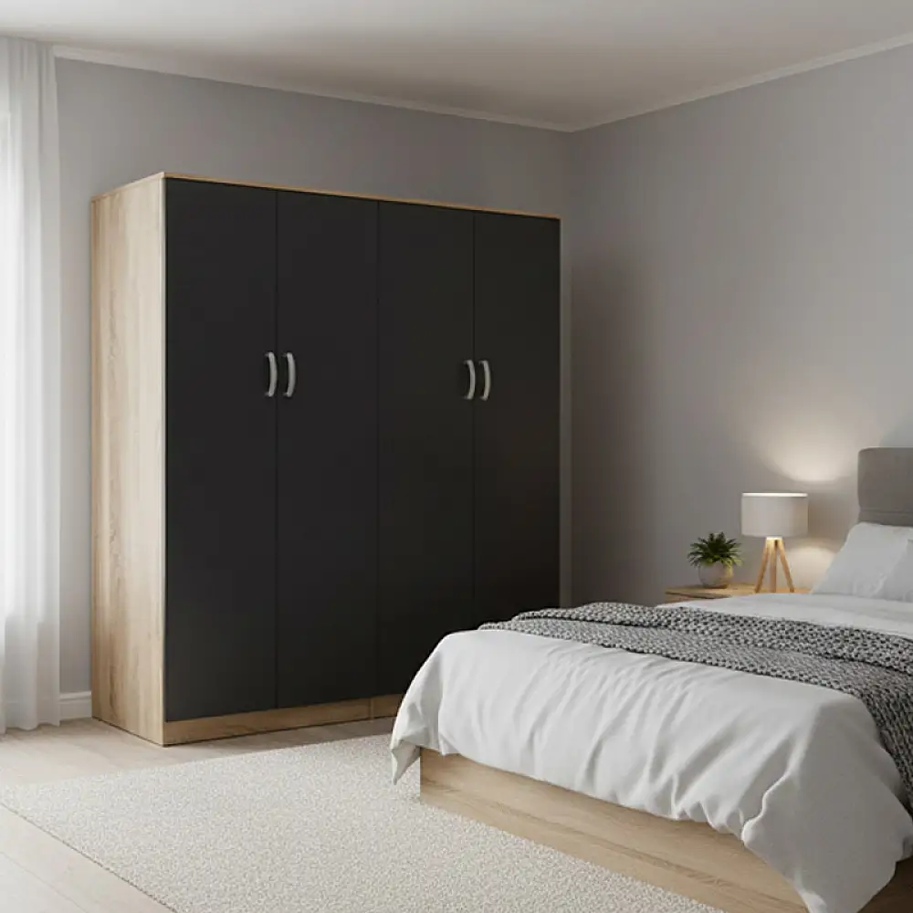 Ντουλάπα τετράφυλλη Athos Ι pakoworld sonoma-ανθρακί 160x42x180εκ