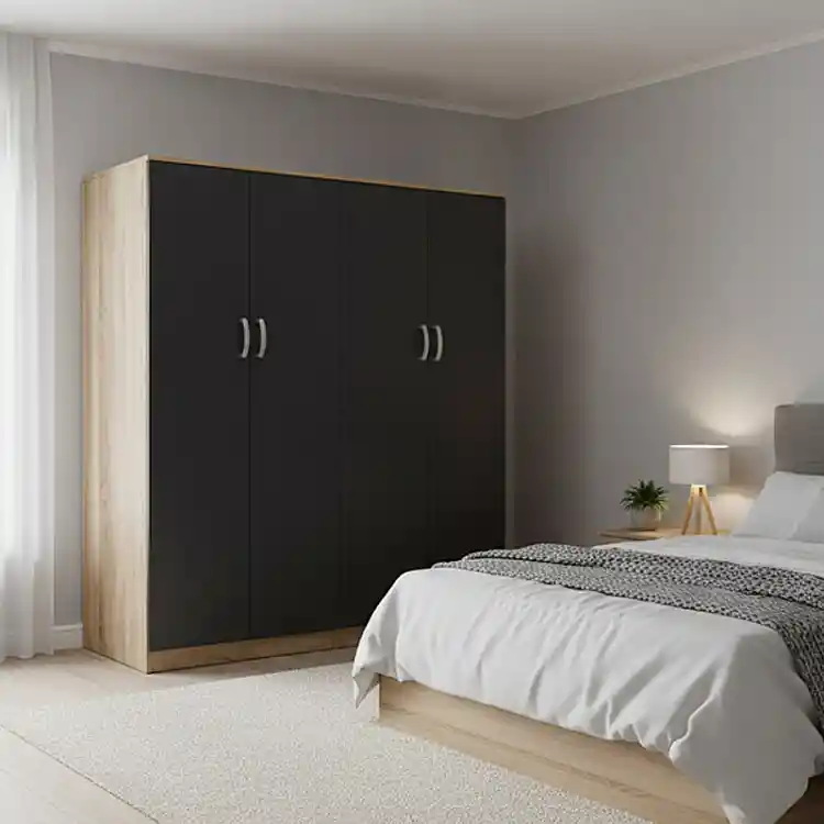 Ντουλάπα τετράφυλλη Athos Ι pakoworld sonoma-ανθρακί 160x42x180εκ