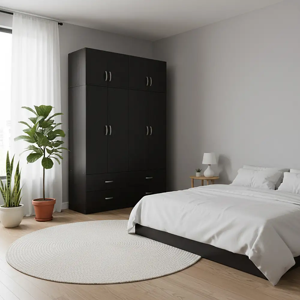 Ντουλάπα τετράφυλλη με πατάρι Athos pakoworld wenge 160x42x240εκ
