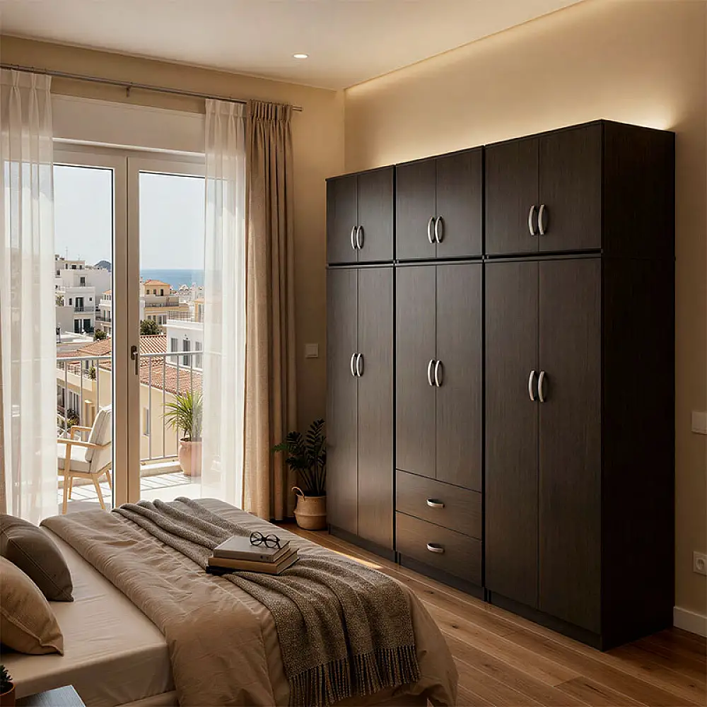 Ντουλάπα εξάφυλλη με πατάρι Athos pakoworld wenge 240x42x240εκ