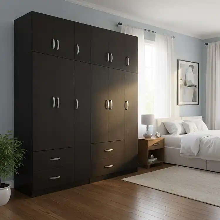 Ντουλάπα εξάφυλλη με πατάρι Athos pakoworld wenge 180x42x240εκ