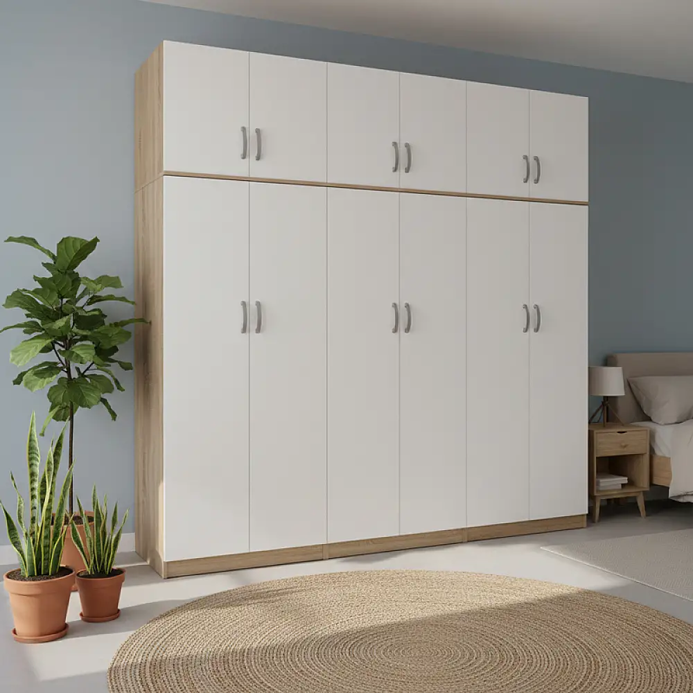 Ντουλάπα εξάφυλλη με πατάρι Athos ΙΙ pakoworld sonoma-λευκή 240x42x240εκ