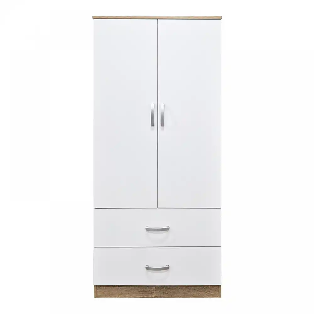 Ντουλάπα δίφυλλη με 2 συρτάρια Alvia pakoworld λευκό με sonoma 80x51.5x180εκ