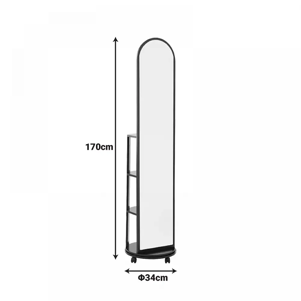 Καθρέπτης τροχήλατος Espero pakoworld mdf με ράφια σε μαύρη απόχρωση Φ34x170εκ