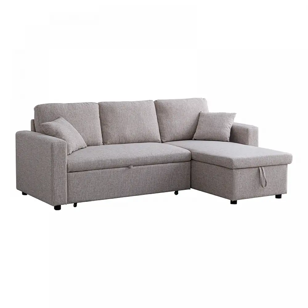 Γωνιακός αναστρέψιμος καναπές κρεβάτι Kamore pakoworld με αποθηκευτικό χώρο μπεζ ύφασμα 223x146x85εκ