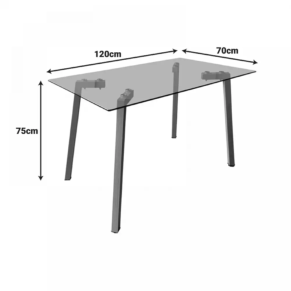 Τραπέζι Titta pakoworld γυάλινη επιφάνεια με λευκά μεταλλικά πόδια 120x70x75εκ