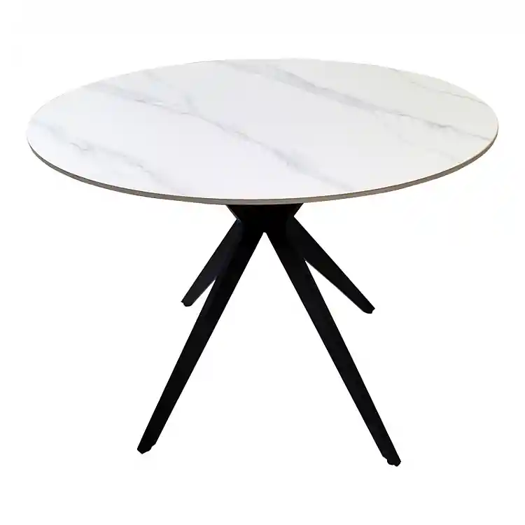 Τραπέζι Orbital pakoworld sintered stone λευκή ματ όψη μαρμάρου με μαύρο μεταλλικό πόδι Φ100x76εκ
