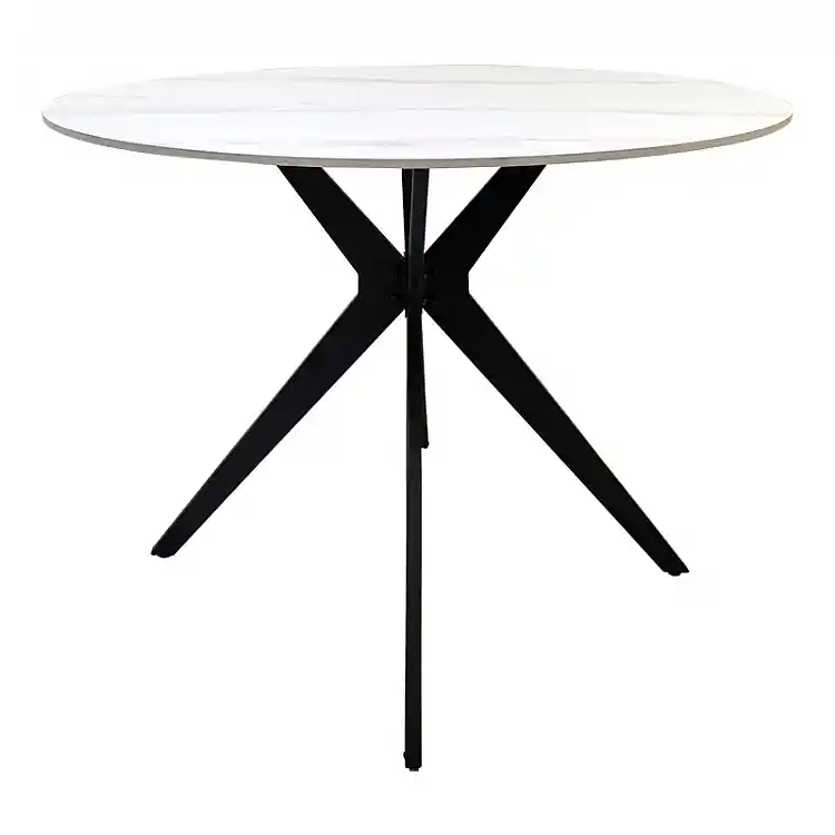 Τραπέζι Orbital pakoworld sintered stone λευκή ματ όψη μαρμάρου με μαύρο μεταλλικό πόδι Φ100x76εκ