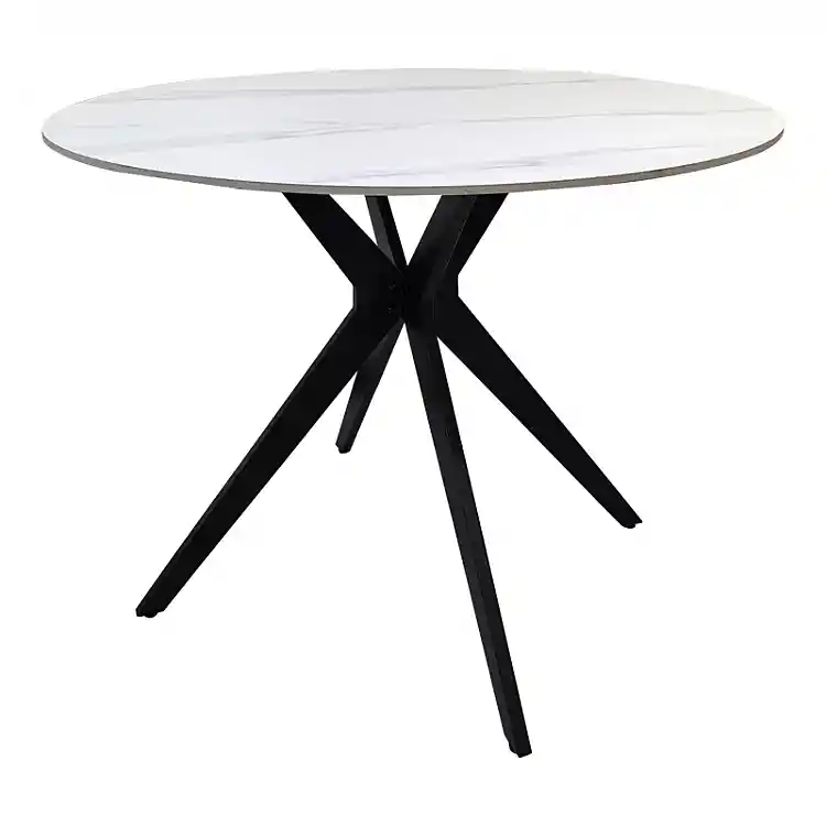 Τραπέζι Orbital pakoworld sintered stone λευκή ματ όψη μαρμάρου με μαύρο μεταλλικό πόδι Φ100x76εκ