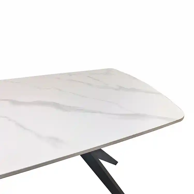 Τραπέζι Ezali pakoworld sintered stone λευκή ματ όψη μαρμάρου με μαύρο μεταλλικό πόδι 140x80x75εκ
