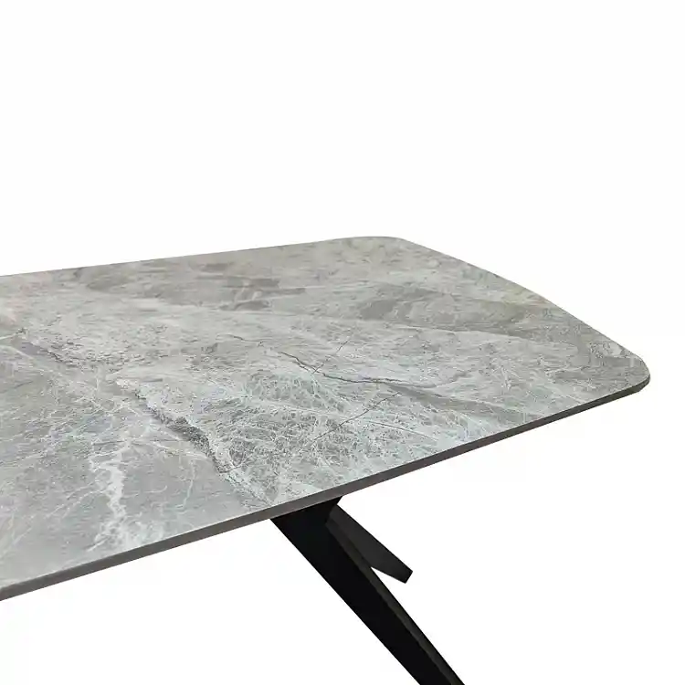 Τραπέζι Ezali pakoworld sintered stone γκρι όψη μαρμάρου με μαύρο μεταλλικό πόδι 140x80x75εκ