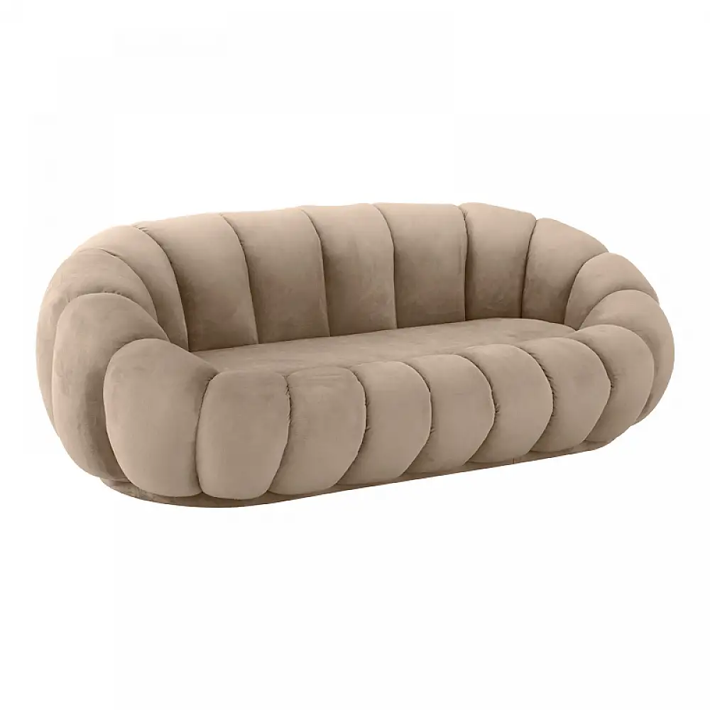 Καναπές Embrace pakoworld βελούδο σε μπεζ  απόχρωση 180x105x65εκ