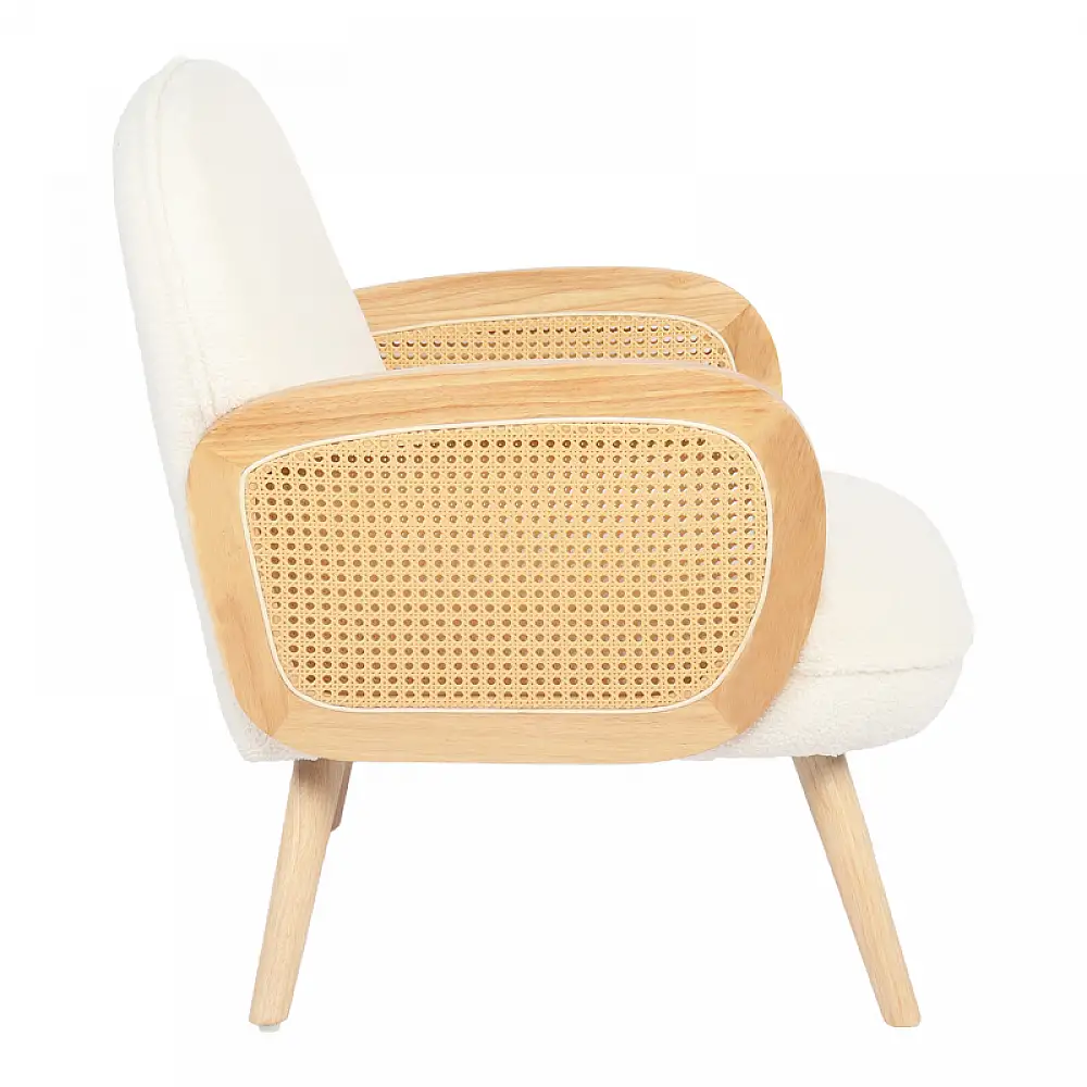 Πολυθρόνα Stedy pakoworld λευκό μπουκλέ ύφασμα με πόδι σε φυσική απόχρωση 78x64x82εκ