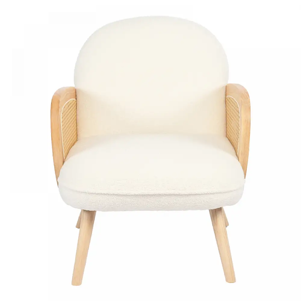 Πολυθρόνα Stedy pakoworld λευκό μπουκλέ ύφασμα με πόδι σε φυσική απόχρωση 78x64x82εκ