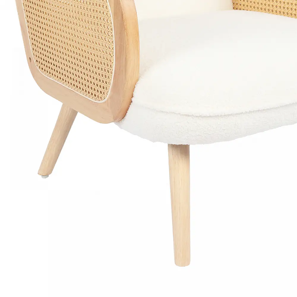 Πολυθρόνα Stedy pakoworld λευκό μπουκλέ ύφασμα με πόδι σε φυσική απόχρωση 78x64x82εκ