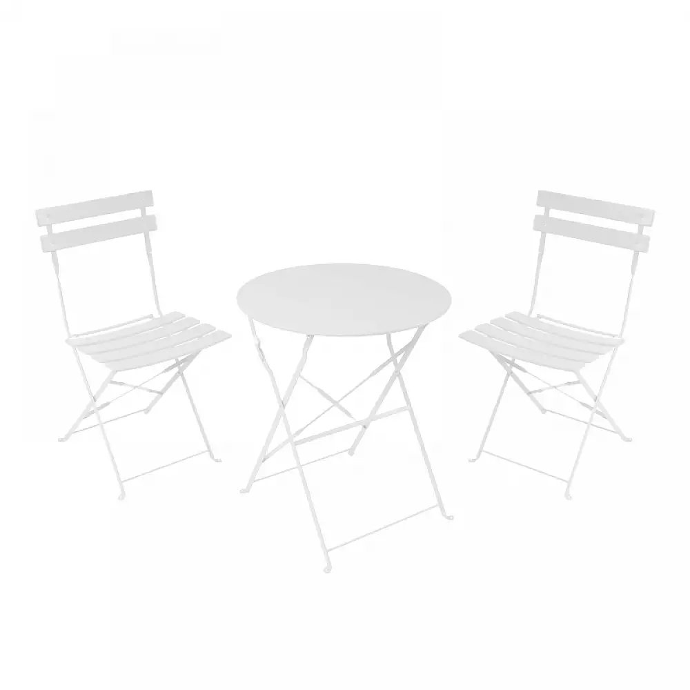 Τραπεζαρία Bistro pakoworld σετ 3τεμ μεταλλική αναδιπλούμενη σε λευκή απόχρωση Φ60x71εκ