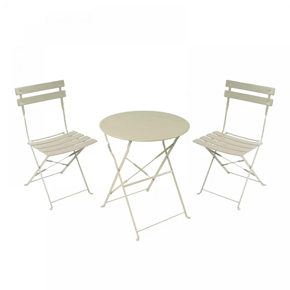 Τραπεζαρία Bistro pakoworld σετ 3τεμ μεταλλική αναδιπλούμενη σε μπεζ απόχρωση Φ60x71εκ