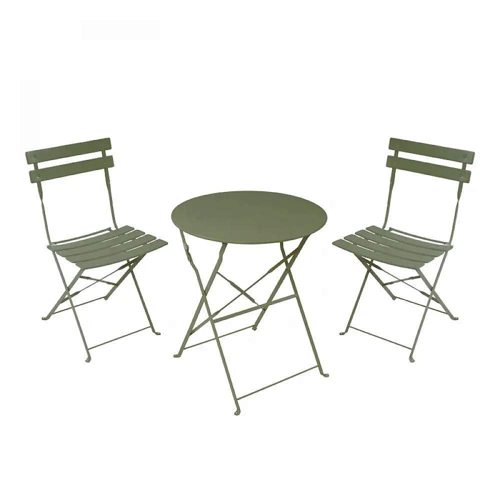 Τραπεζαρία Bistro pakoworld σετ 3τεμ μεταλλική αναδιπλούμενη σε λαδί απόχρωση Φ60x71εκ