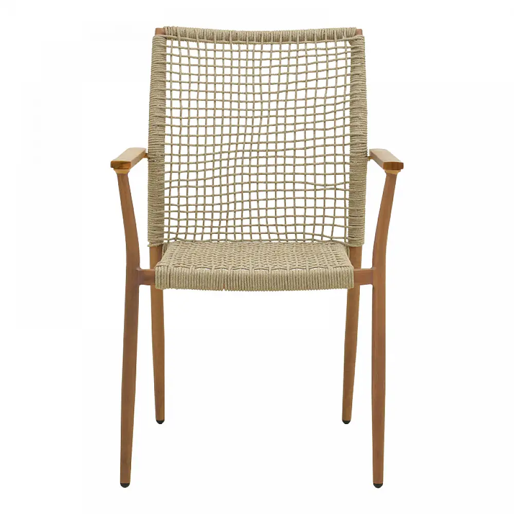 Πολυθρόνα Solana pakoworld στοιβαζόμενη- teak ξύλο- αλουμίνιο σε καφέ-pe σχοινί σε φυσική απόχρωση 56x57x95εκ