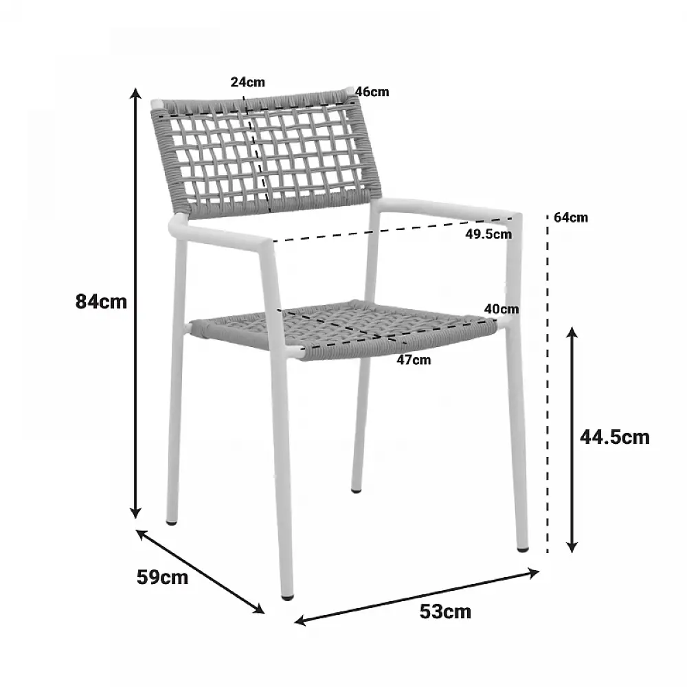 Πολυθρόνα Castal pakoworld στοιβαζόμενη μέταλλο σε μαύρο -pe σχοινί σε φυσική απόχρωση 56x60x84εκ
