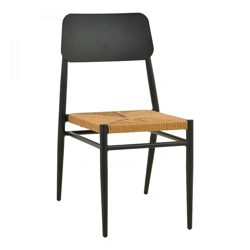 Καρέκλα Giardino pakoworld στοιβαζόμενη αλουμίνιο σε μαύρη -pe rattan σε φυσική απόχρωση 45x56x82εκ