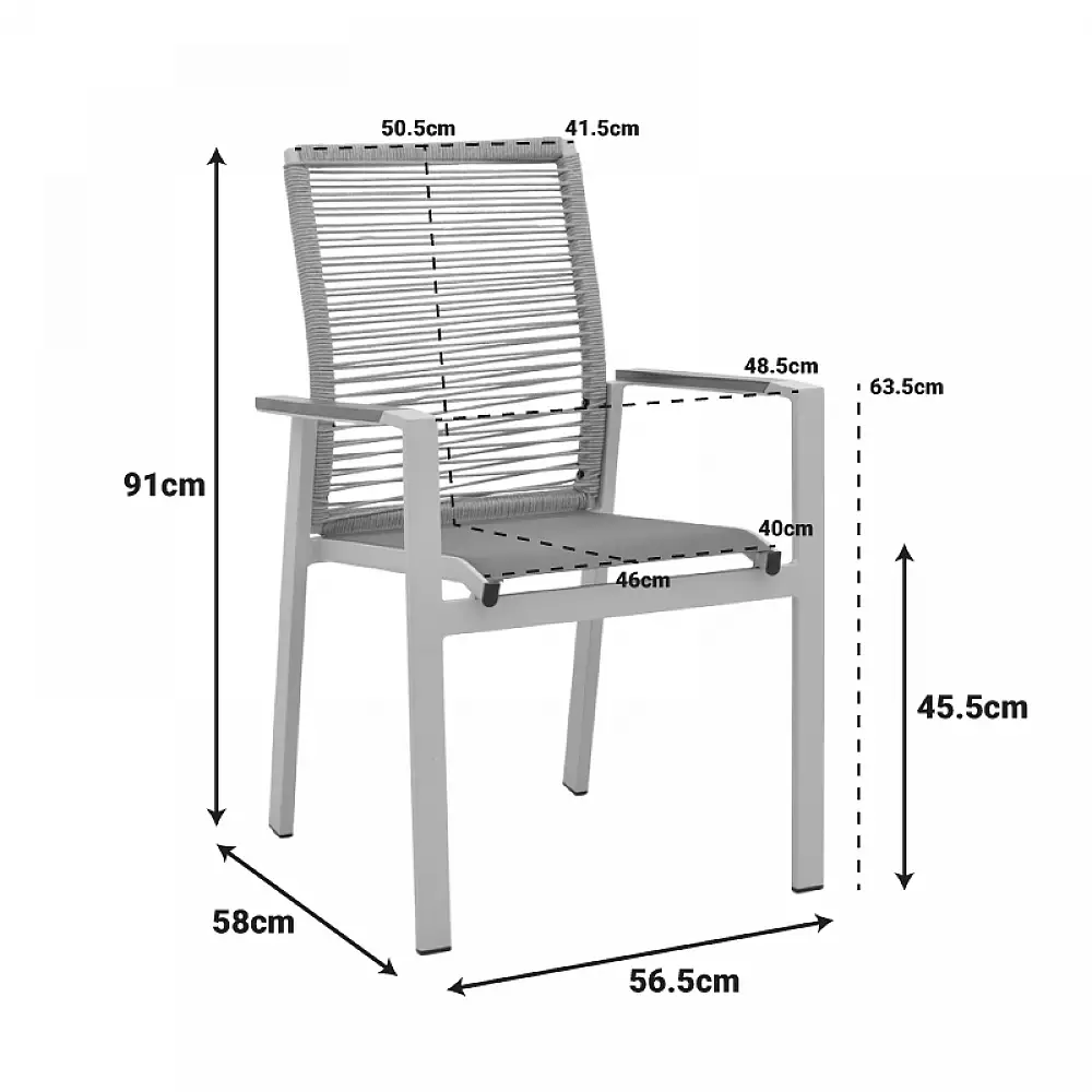 Πολυθρόνα Aegean pakoworld στοιβαζόμενη -teak- αλουμίνιο κ textline σε κρεμ-pe σχοινί σε φυσική απόχρωση 57x64x87εκ