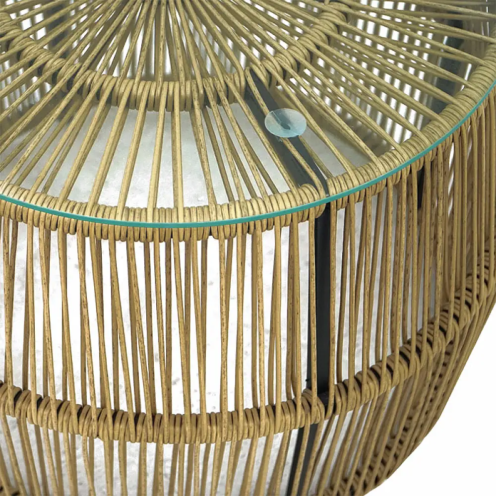 Τραπέζι Adela pakoworld pe wicker-γυαλί σε φυσική απόχρωση Φ47x38εκ