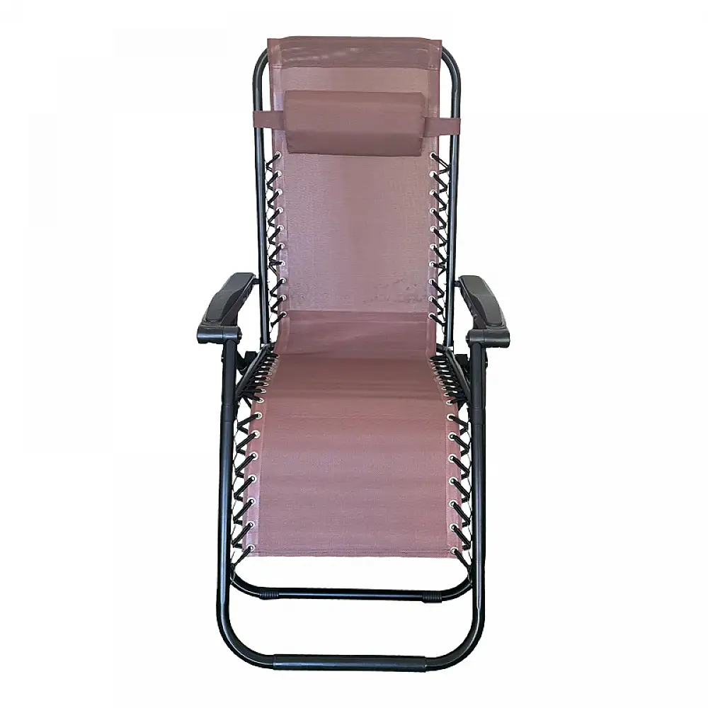 Πολυθρόνα relax πτυσσόμενη Mirka pakoworld textilene-μέταλλο σε καφέ-μαύρη απόχρωση 65x165x110εκ