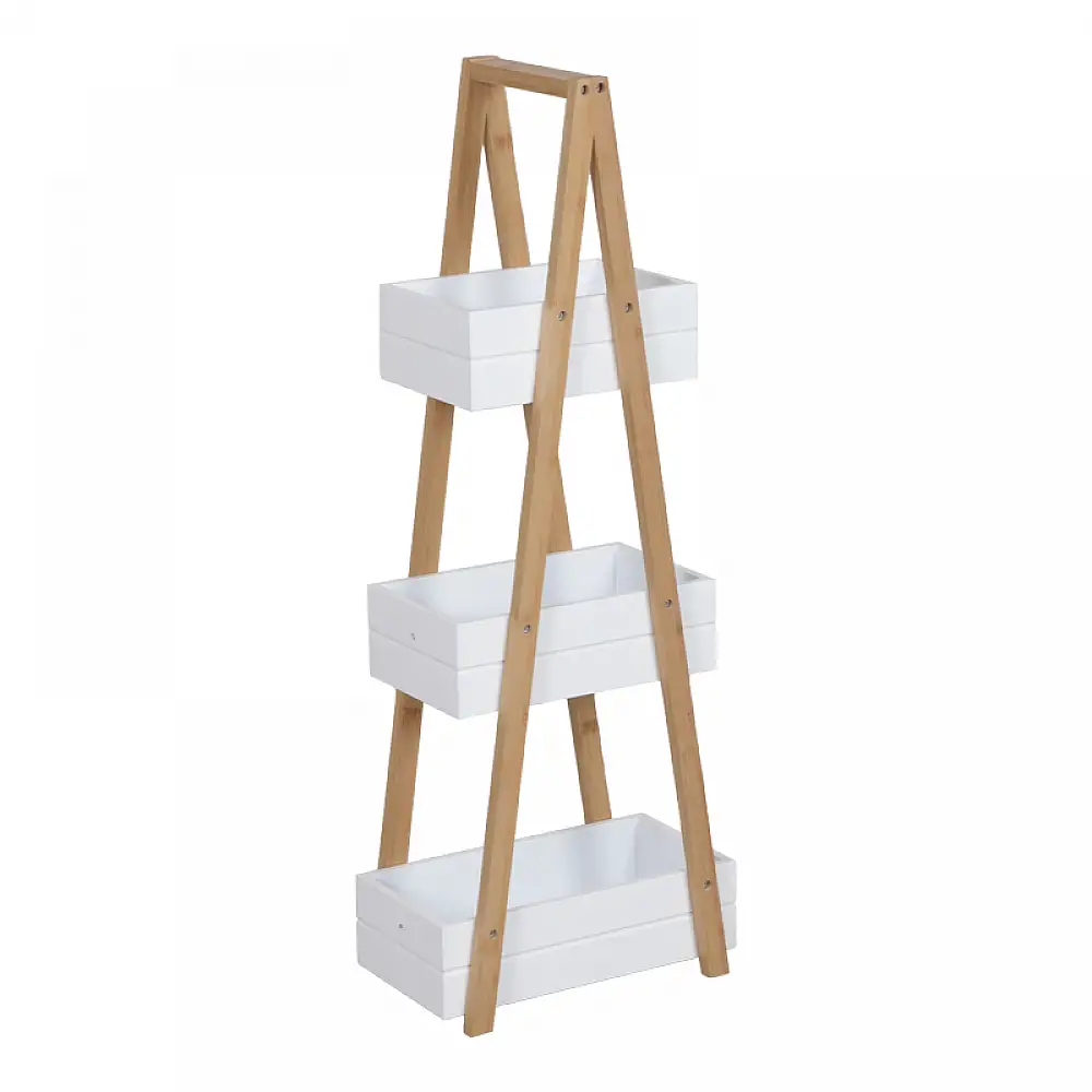 Ραφιέρα δαπέδου Tercy pakoworld μπαμπού σε λευκή-φυσική απόχρωση 30x18x80εκ