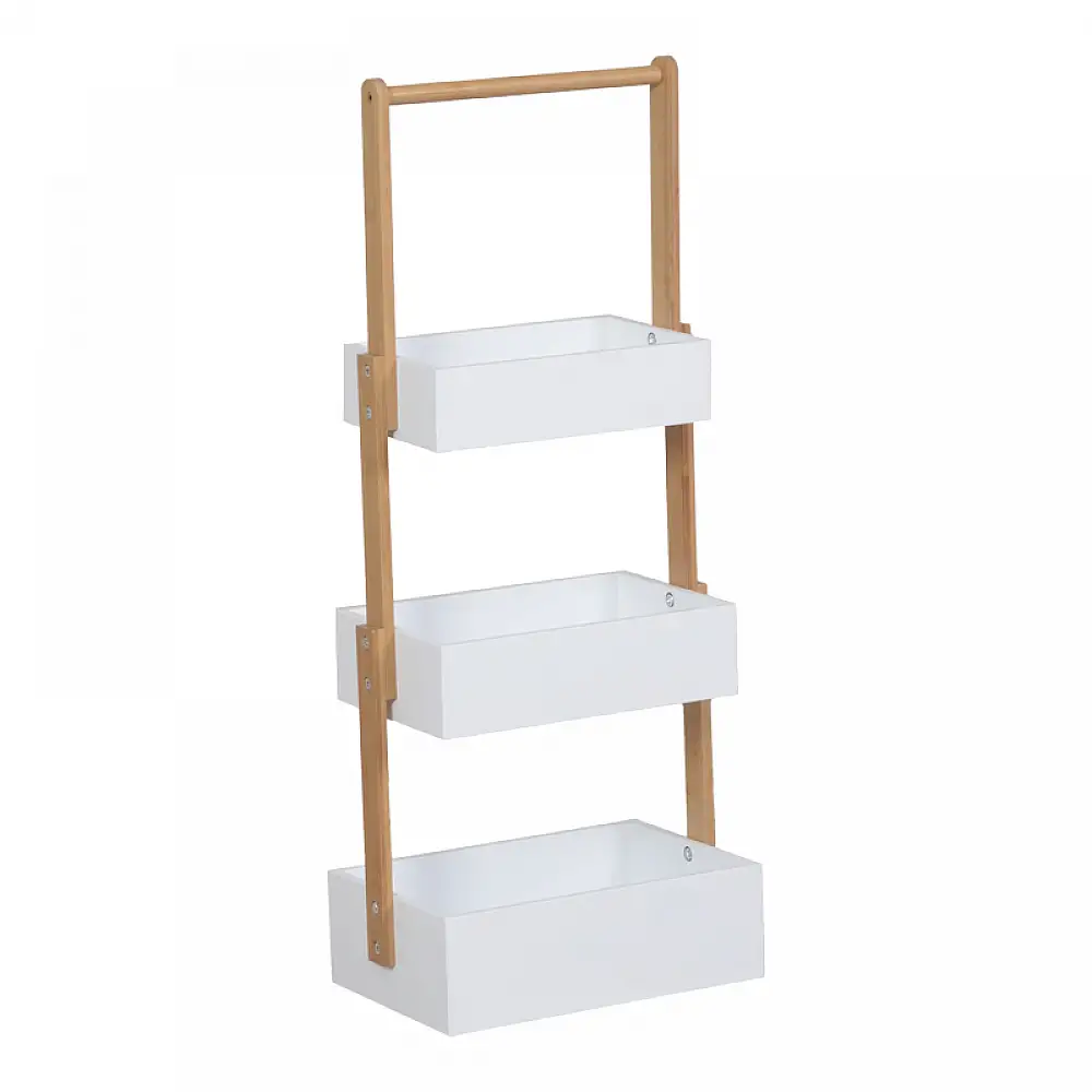 Ραφιέρα δαπέδου Arvy pakoworld μπαμπού σε λευκή-φυσική απόχρωση 32x20x75.5εκ