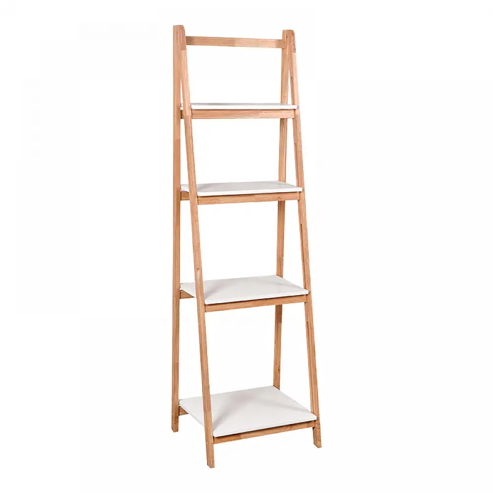 Ραφιέρα δαπέδου Benwen pakoworld πτυσσόμενη rubberwood-mdf σε λευκή-φυσική απόχρωση 42x34.5x140εκ