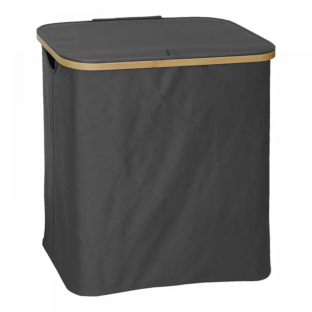 Καλάθι απλύτων Lodge pakoworld μπαμπού-ύφασμα σε γκρι απόχρωση 54x33x60εκ