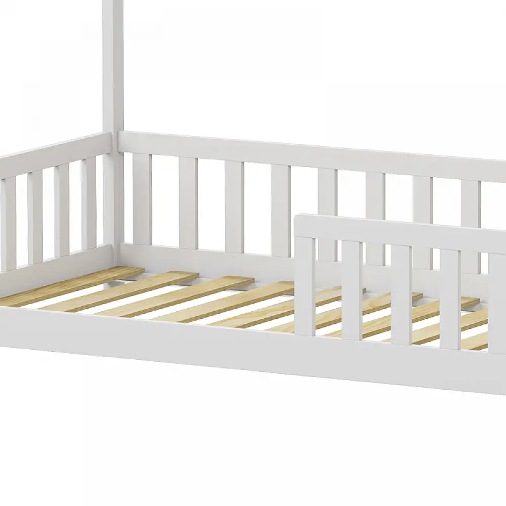 Παιδικό κρεβάτι Bambie με κιγκλίδωμα τ. Montessori pakoworld ξύλο πεύκου λευκό 90x190εκ