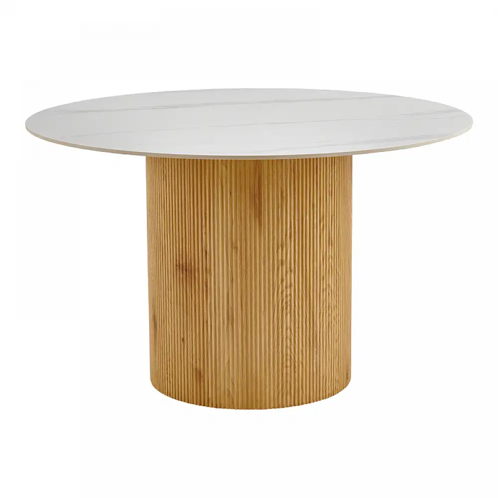 Τραπέζι Sikulu pakoworld oak MDF με κεραμική επιφάνεια σε λευκό μαρμάρου Φ125x77εκ